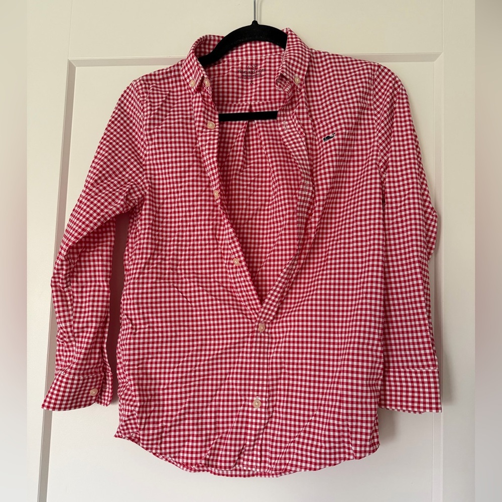 Vineyard Vines Red Gingham Button-Down Shirt Performance Fabric